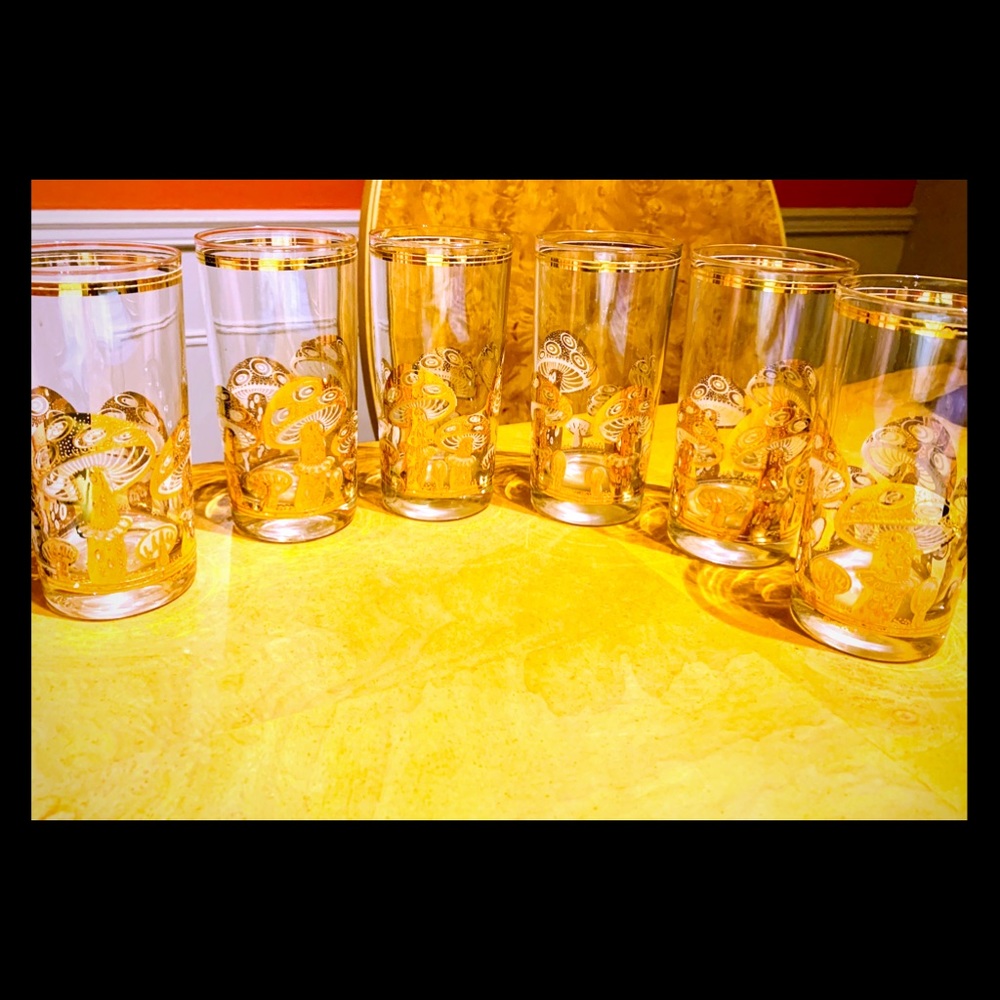 Vintage Culver gold mushroom 6 glass set